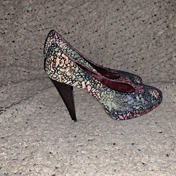 GIULIANO VENANZI Italy-Crackled Nubuck Colorful Florals-Platform-Sz 8-Excellent - Picture 5 of 8